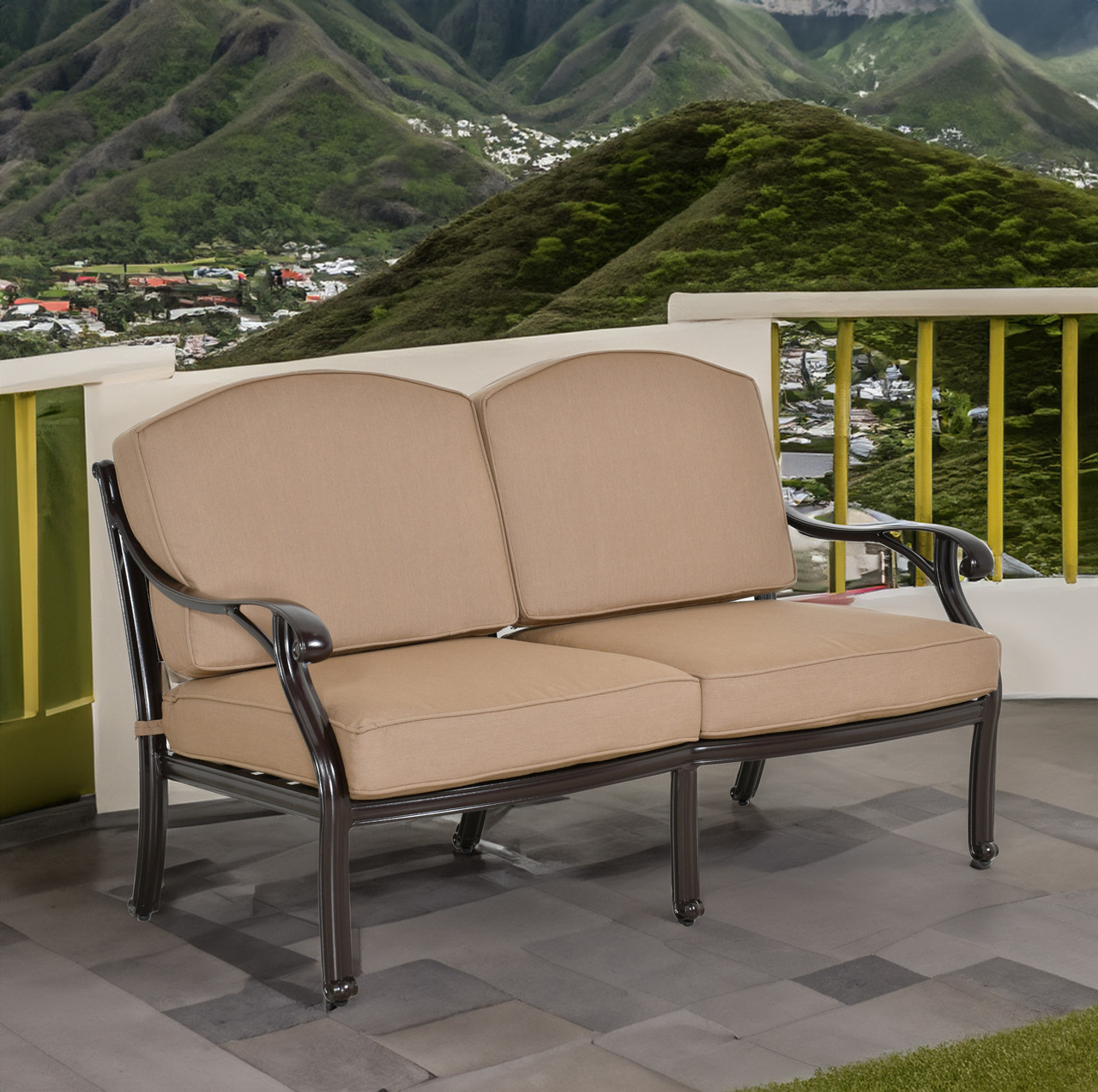 Savannah Outdoor Aluminum Loveseat Close Up Image