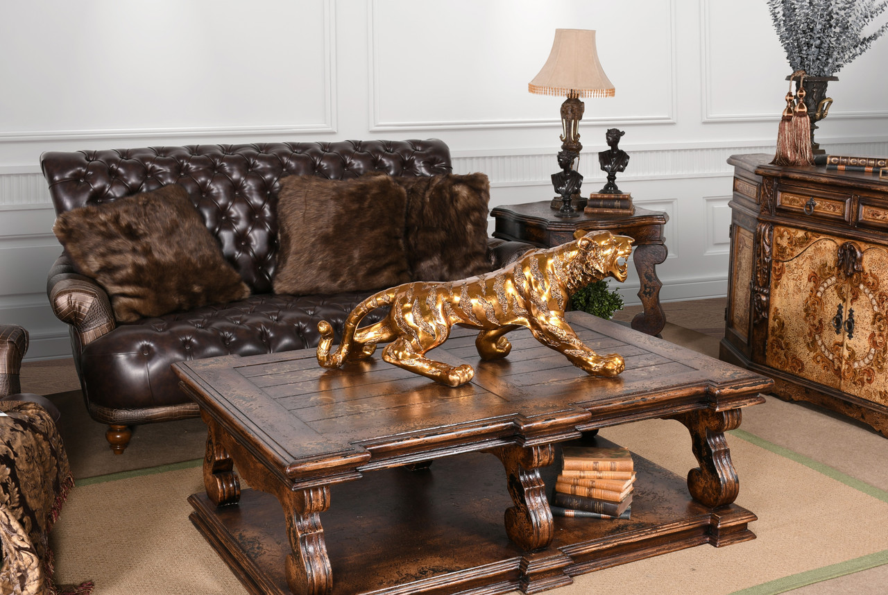 Bengal Tiger 38 Inch Long Antique Gold Finish Room Scene