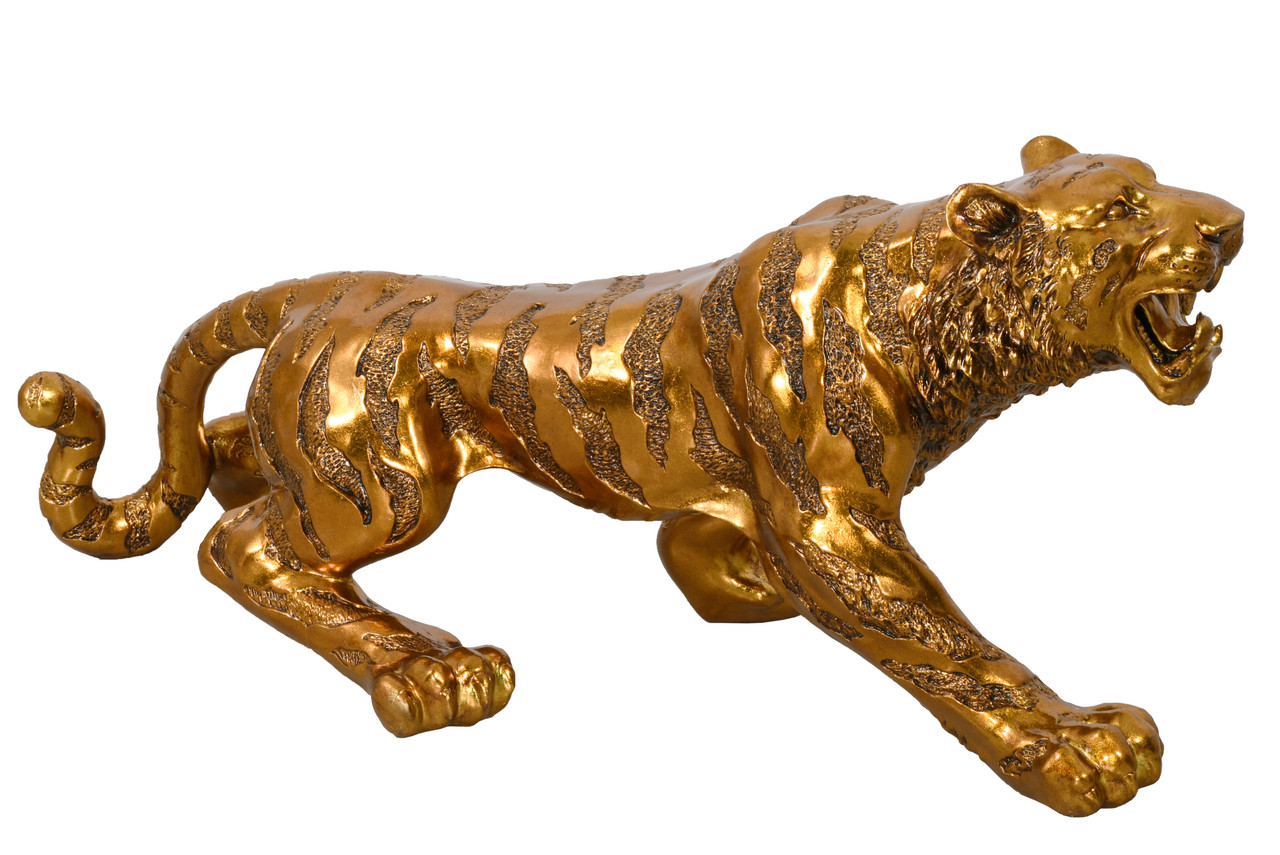 Bengal Tiger 38 Inch Long Antique Gold Finish Close Up Image