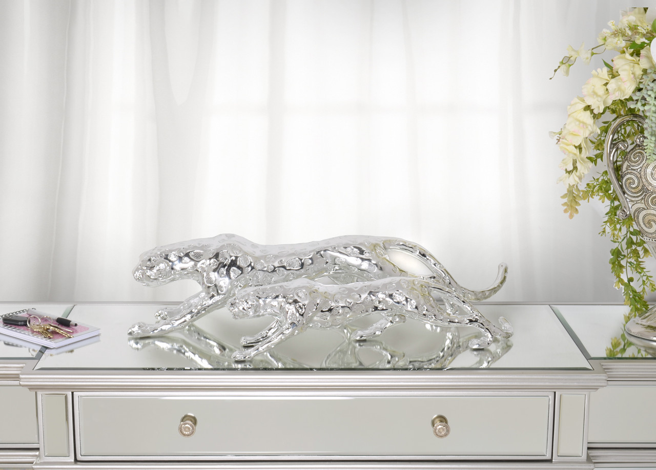 Standing Silver Leopard 22 Inches Long Room Scene
