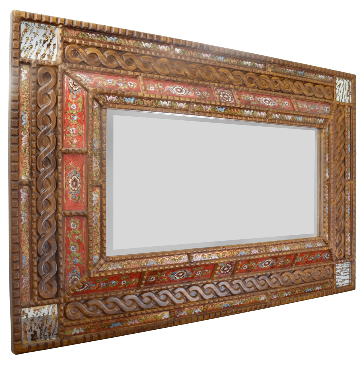 Peruvian Painted Glass Serpentine Mirror Close Up Image