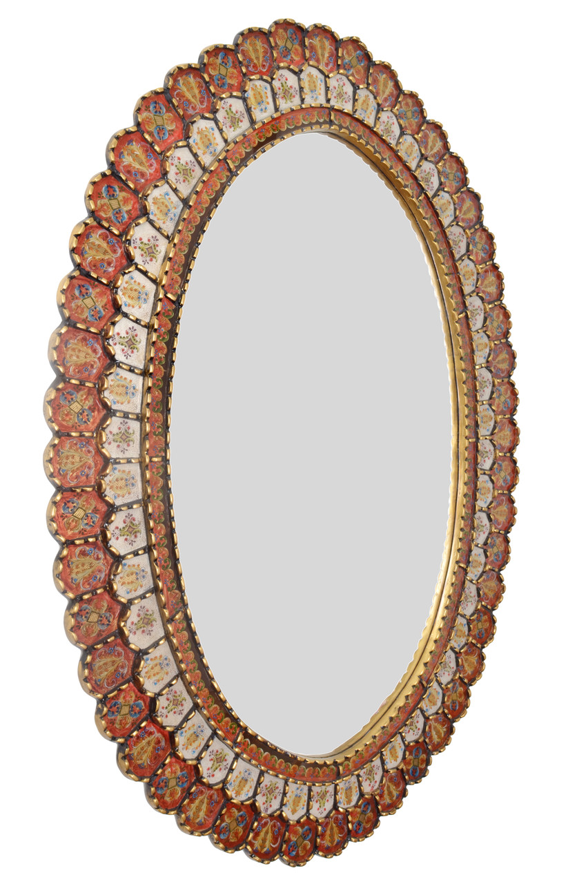 Peruvian Painted Glass Scalloped Mirror Room Scene