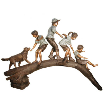 Kids and Dog on Log Bridge 130 Inch