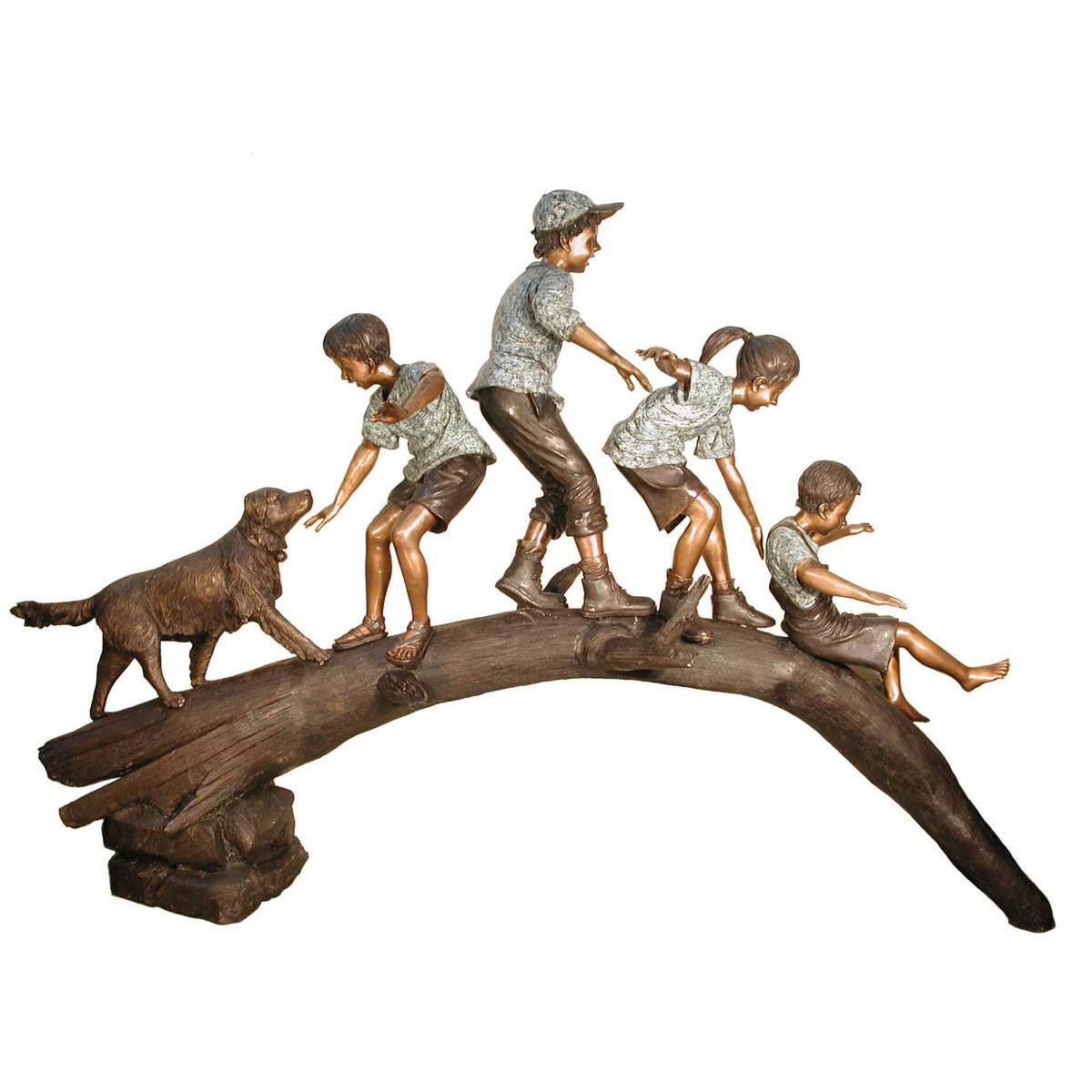 Kids and Dog on Log Bridge 130 Inch