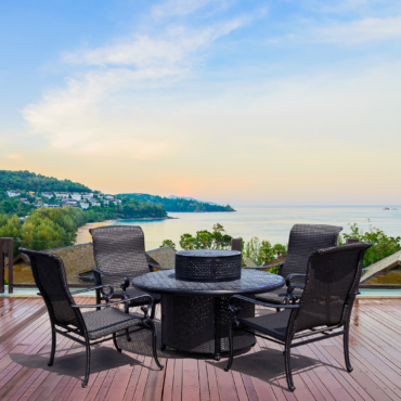 Wyndermere All Inclusive Outdoor Gas Firepit Club Table Set (KIT)