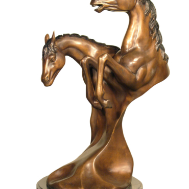 Two Horse Heads on Marble Base