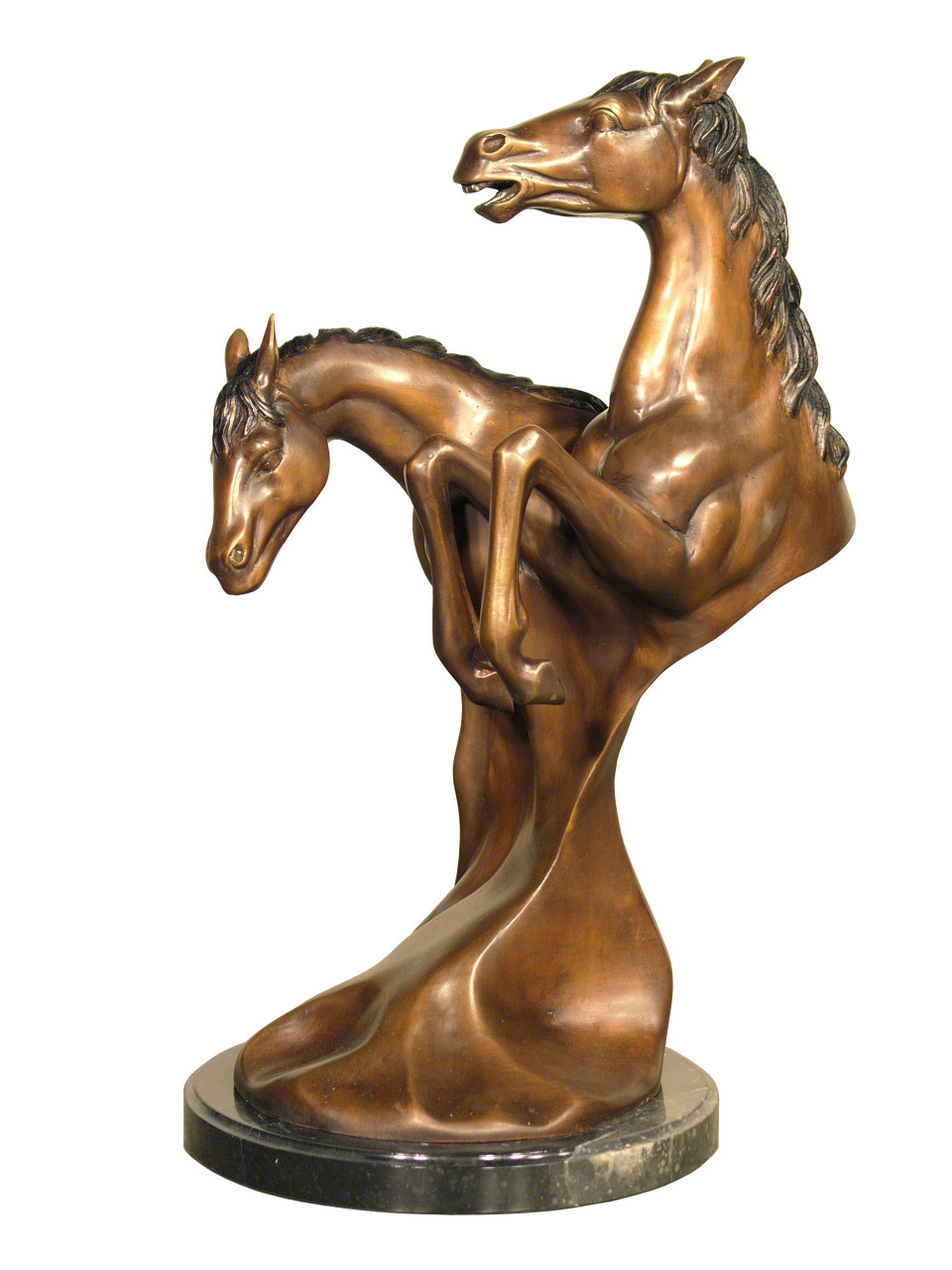 Two Horse Heads on Marble Base