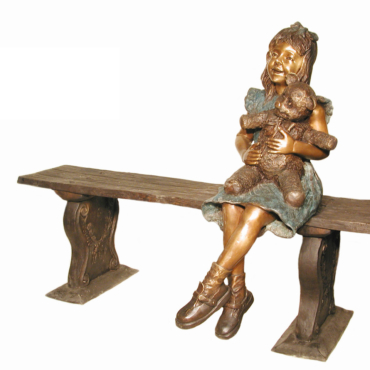 Girl with Bear on Bench