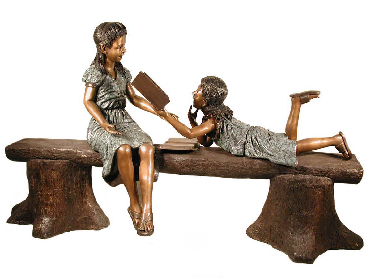 Girl and Boy Reading on Bench