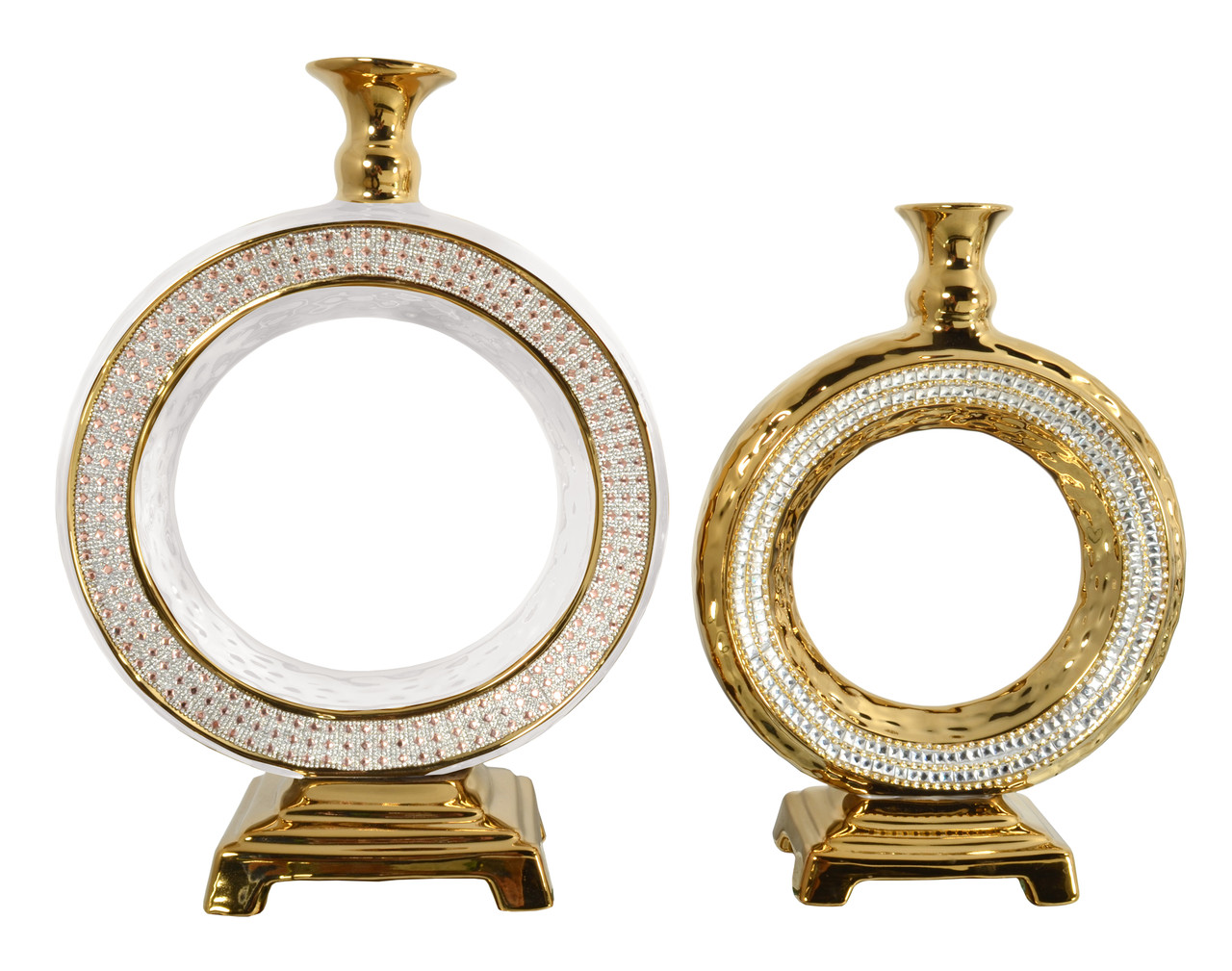 Contemporary Circular Rhinestone Vase Set of 2 Close Up Image