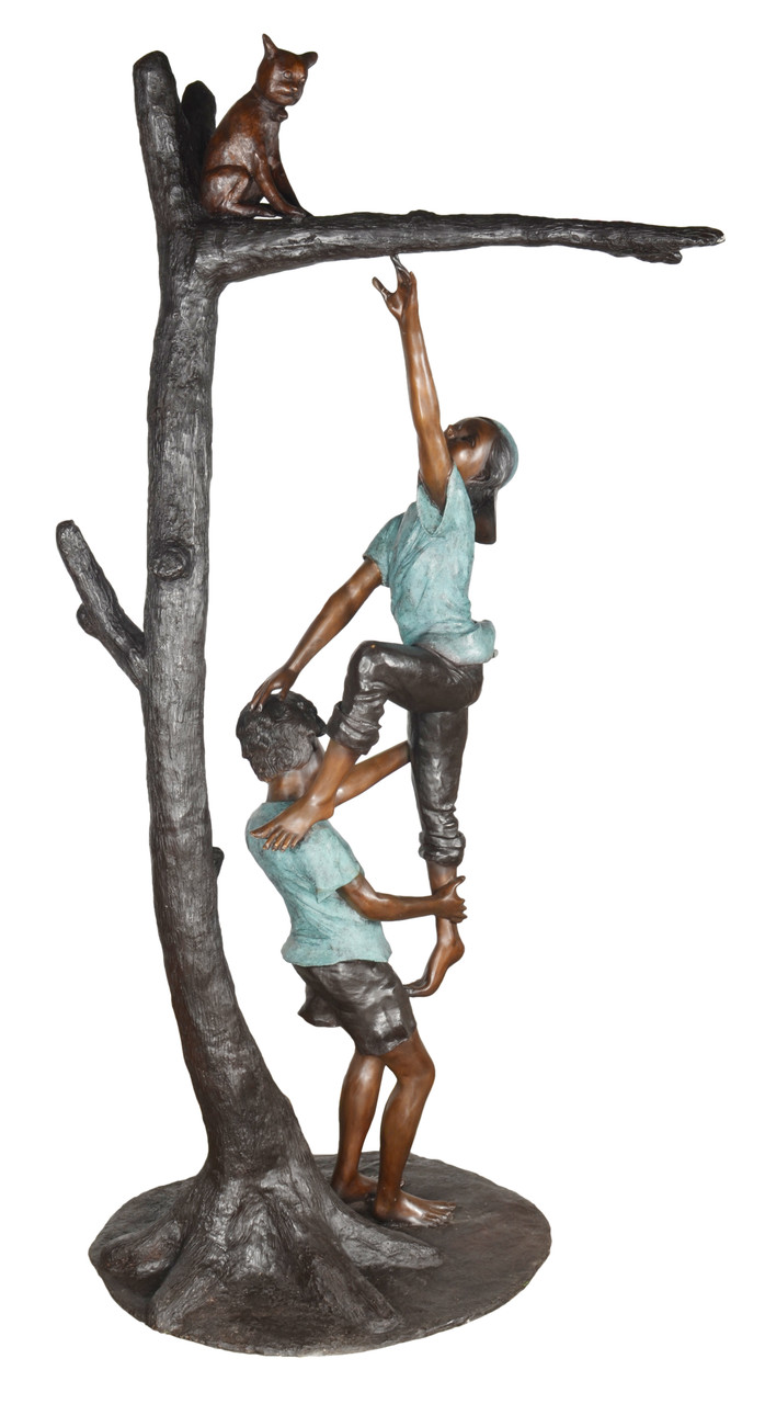 Two Kids with Cat on Tree Room Scene