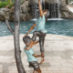 Two Kids with Cat on Tree