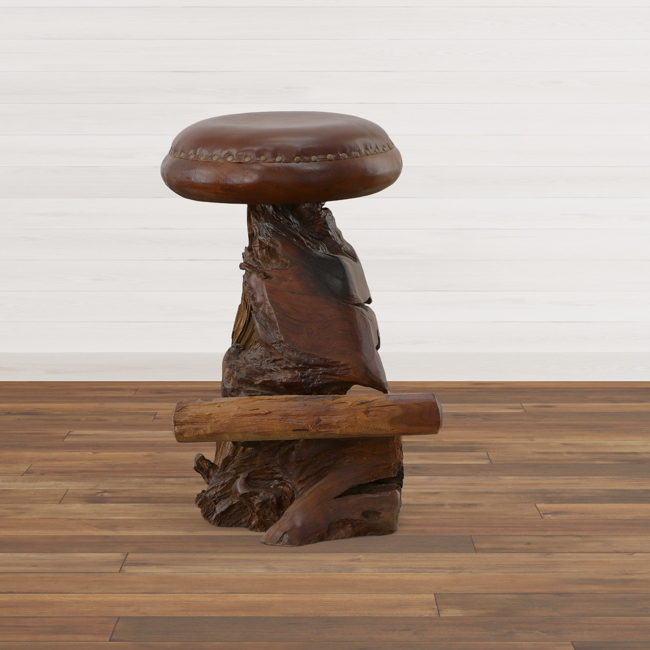 Old Growth Teak Root Counter Stool Room Scene