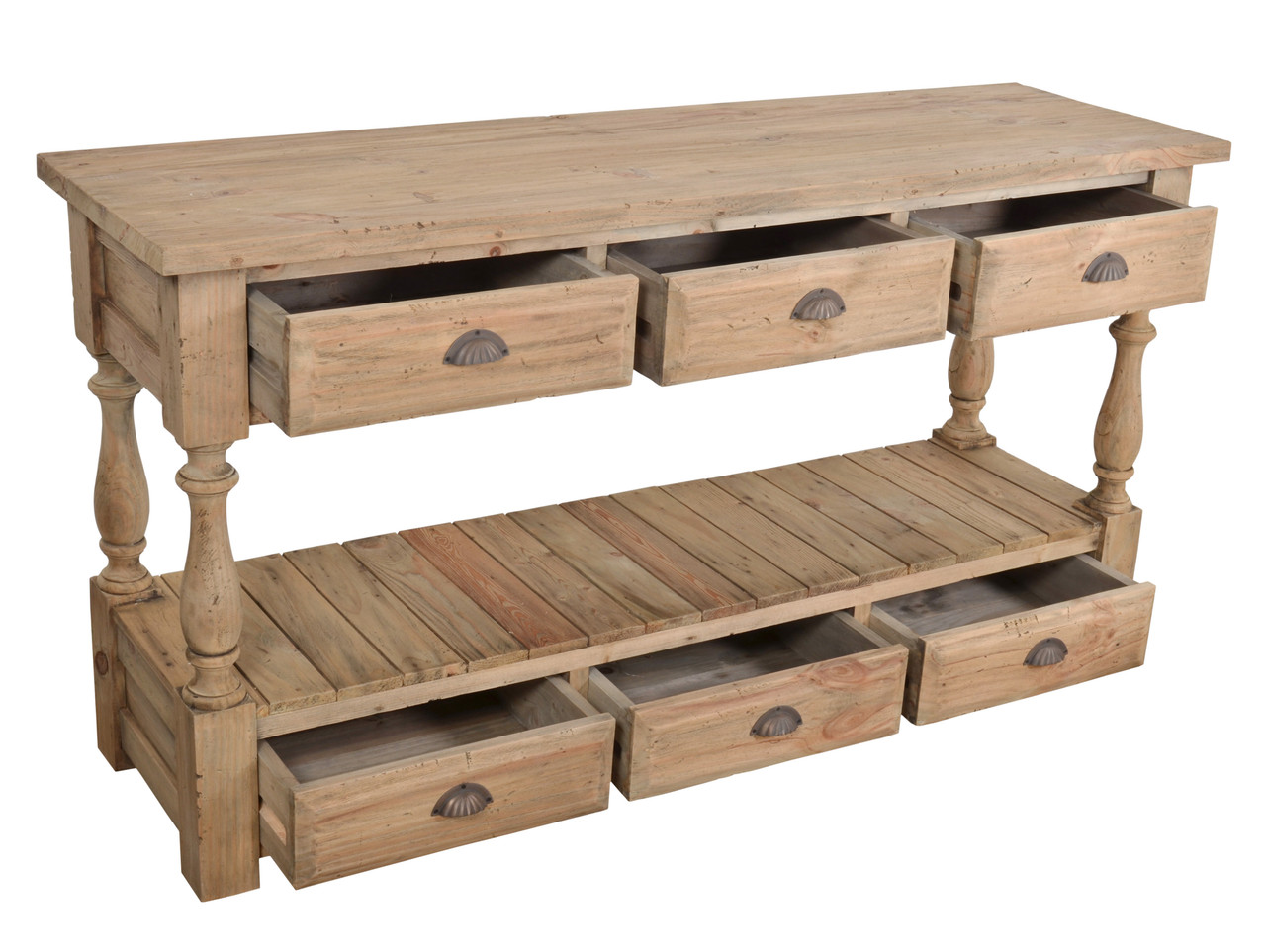 Farmhouse 6 drawer Console Table Close Up Image