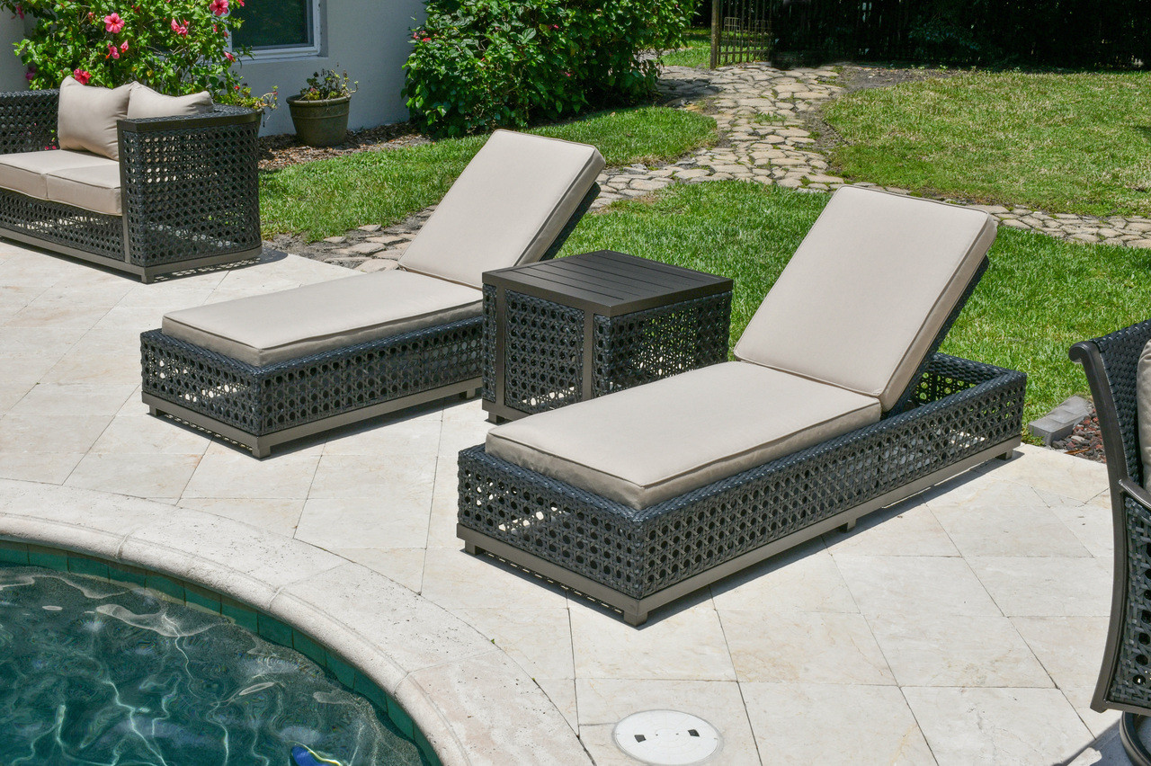 Monterey Outdoor Chaise and Side Table Set of 3 (KIT) Close Up Image