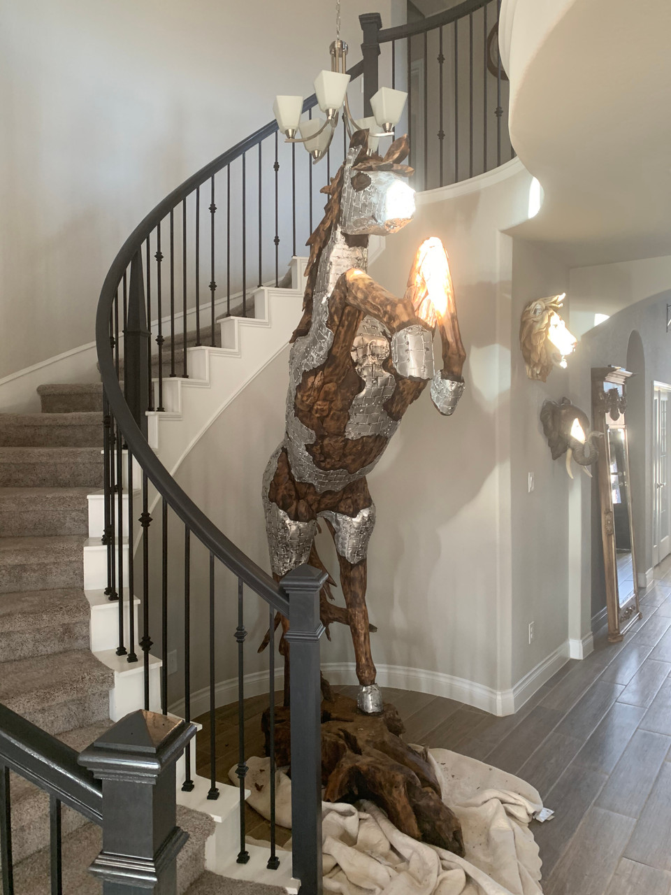 Wooden Mustang Med Horse with Aluminum Room Scene