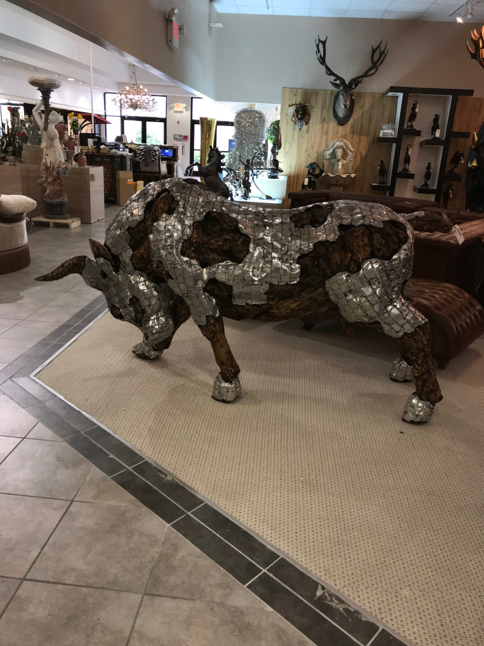 Wooden Bull with Aluminum Room Scene