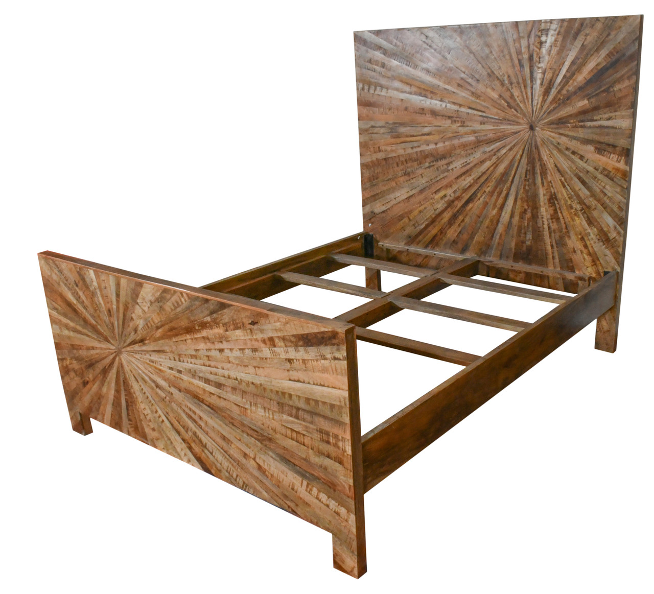 Mango Wood Solid Parquet King Bed Close Up Image