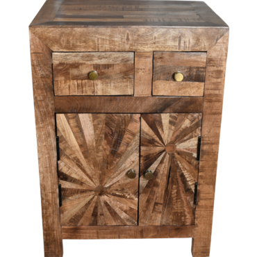 Mango Wood Solid Parquet Bedside 2 Door Cabinet