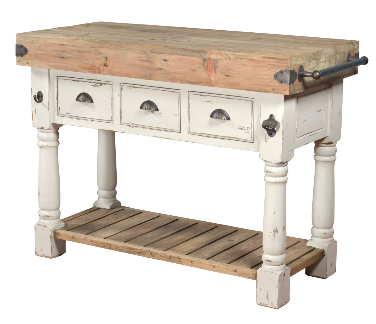 Farmhouse Island Work Console  White Chalk and Natural Room Scene