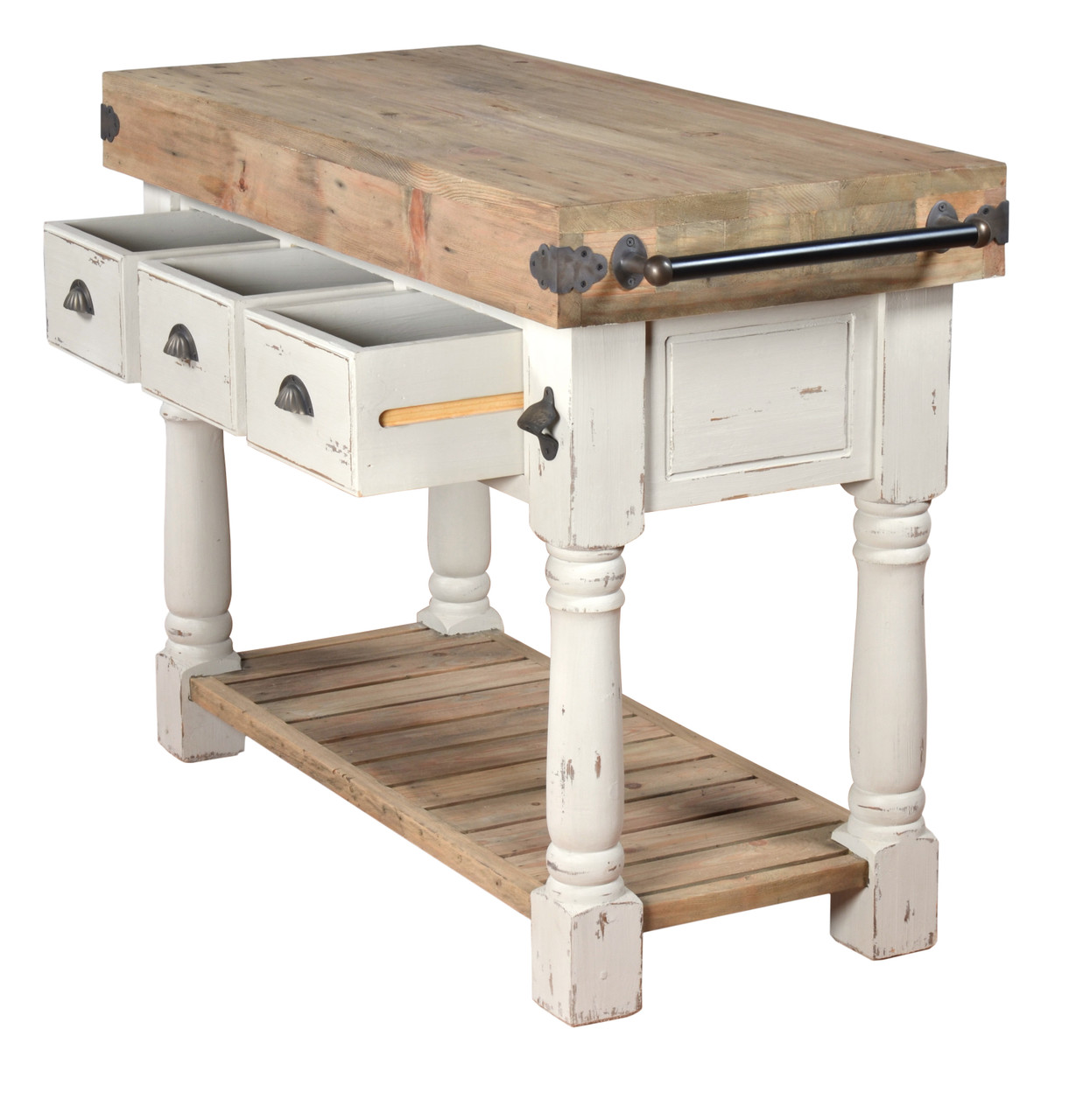 Farmhouse Island Work Console  White Chalk and Natural Close Up Image