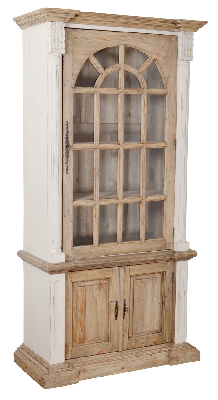 Farmhouse Tall Cabinet Hutch in White Chalk and Natural Room Scene