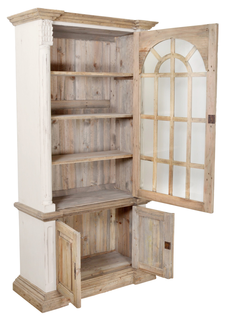 Farmhouse Tall Cabinet Hutch in White Chalk and Natural Close Up Image