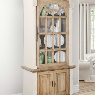 Farmhouse Tall Cabinet Hutch in White Chalk and Natural