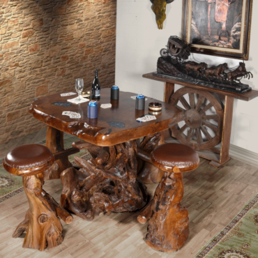 One of a Kind Teak Obsidian Bar Table Set of 5