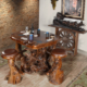 One of a Kind Teak Obsidian Bar Table Set of 5