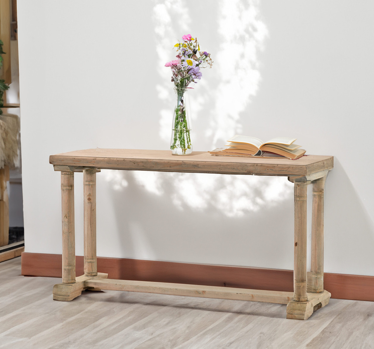 Farmhouse Wood Natural Console Sofa Hall Table Close Up Image