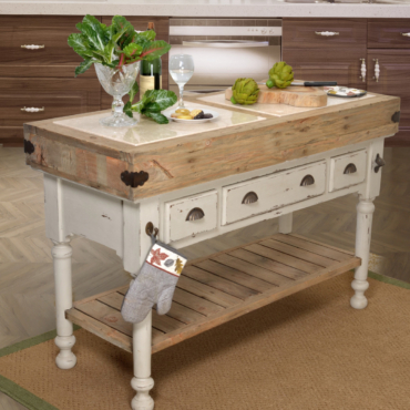 Marble Top 3 Drawer Kitchen Island In Chaulk White