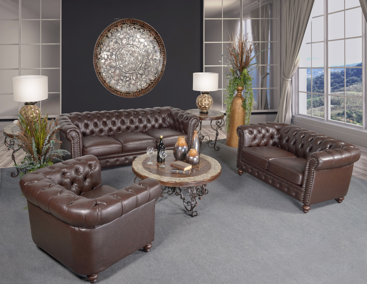 Classic Chesterfield Chair Brown Room Scene