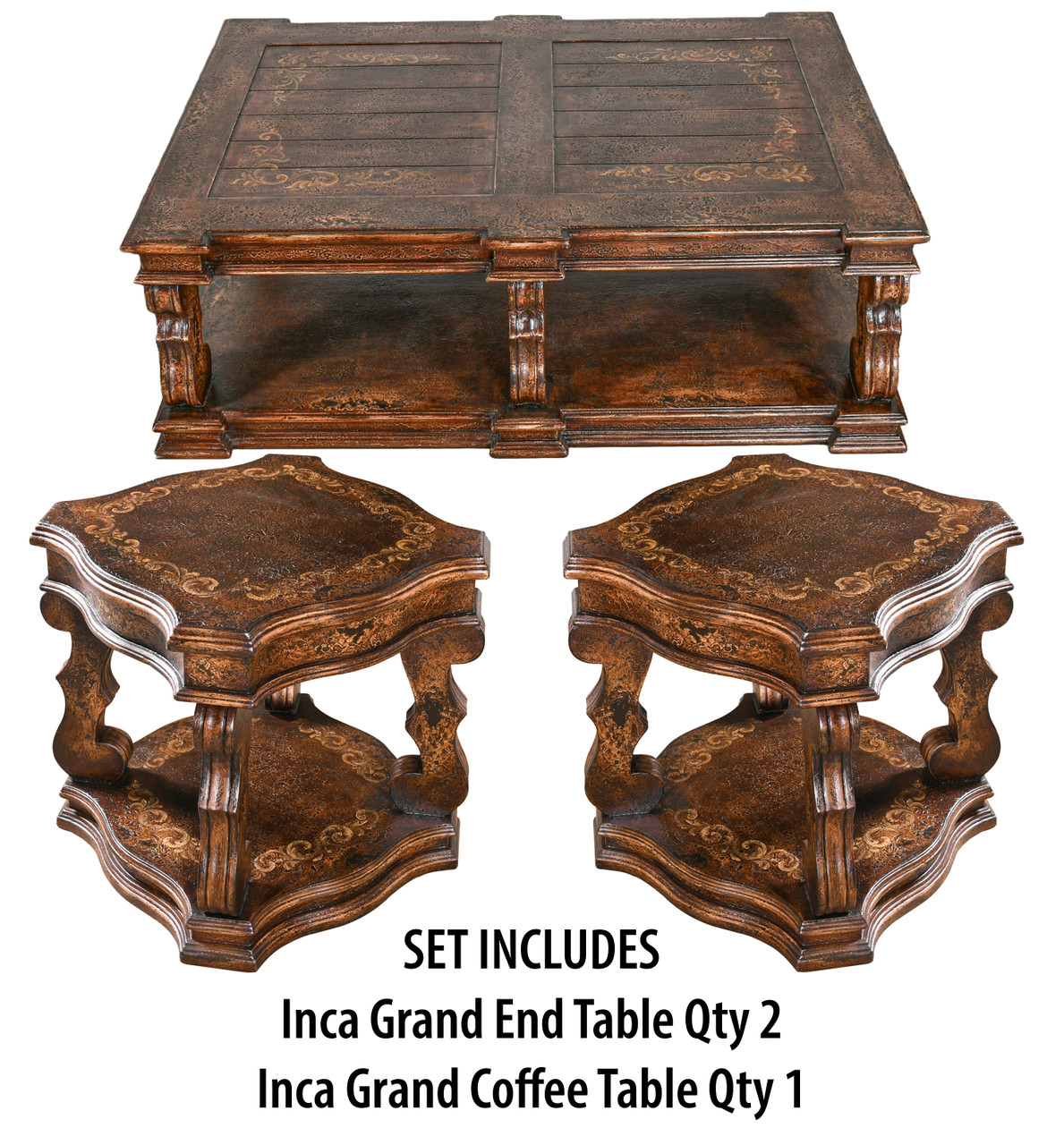 Inca Coffee Table Set of 3 Close Up Image