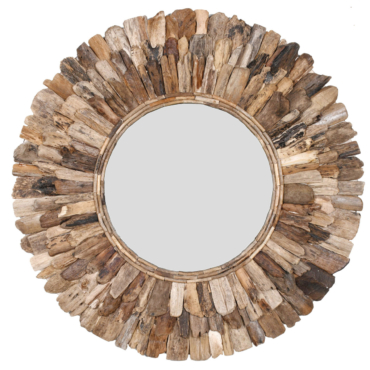 Large Round Wood Chuck Mirror 120 Cm