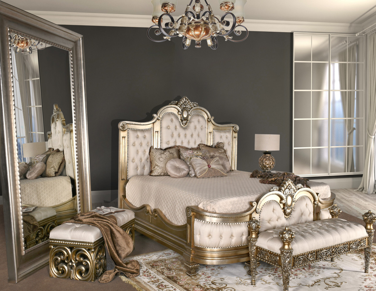 The Mammoth Wood Mirror Silver With Champagne Wash Room Scene