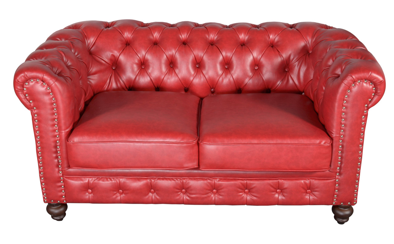 Classic Chesterfield  Loveseat Red Close Up Image