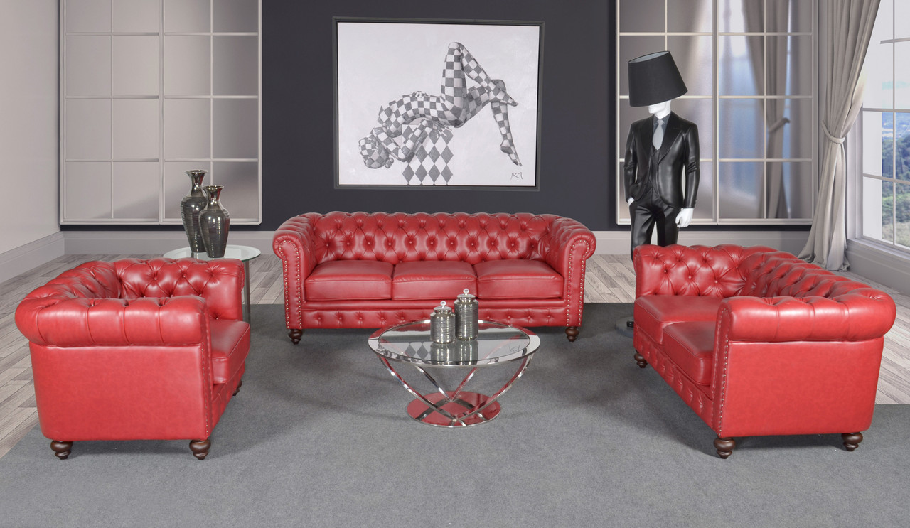 Classic Chesterfield Chair Red Room Scene