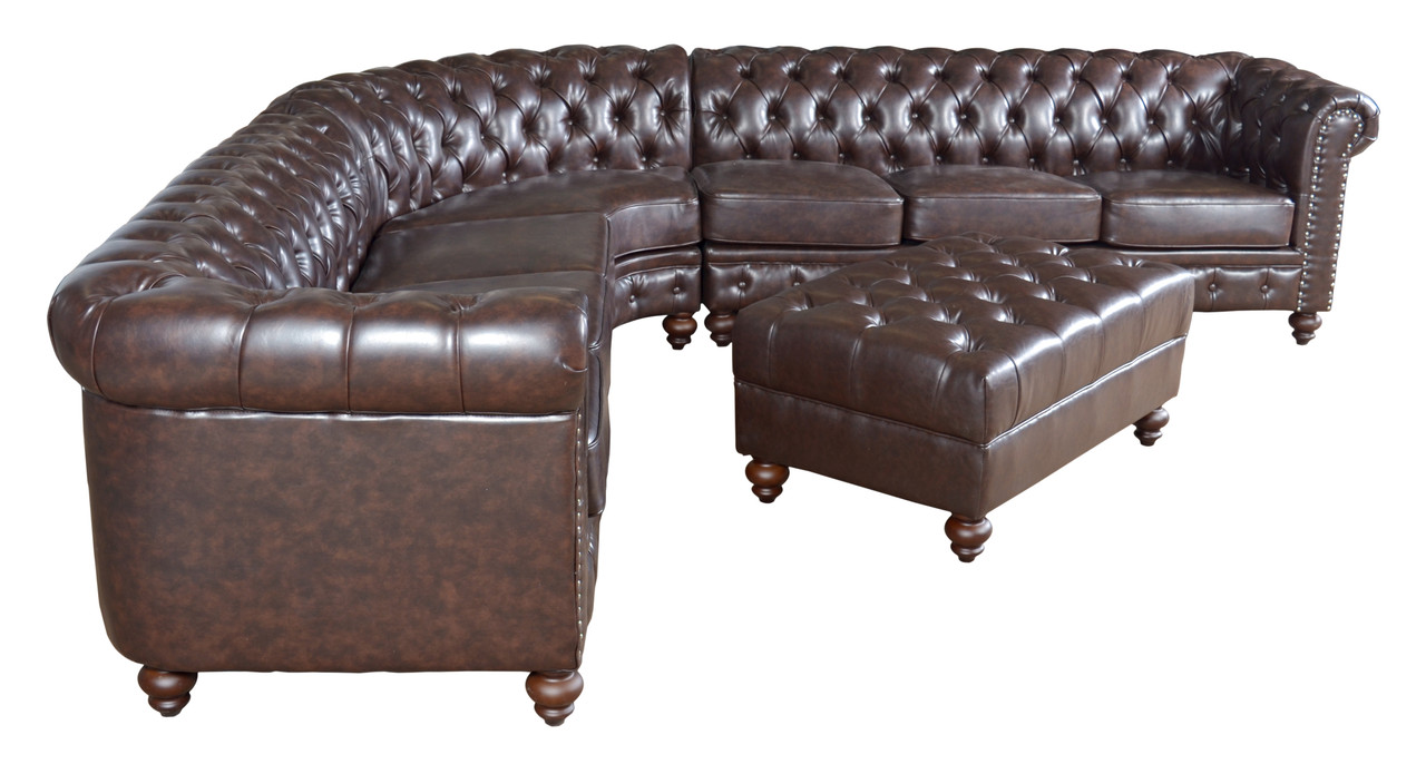 Classic Chesterfield Brown Sectional with Ottoman (KIT) Room Scene