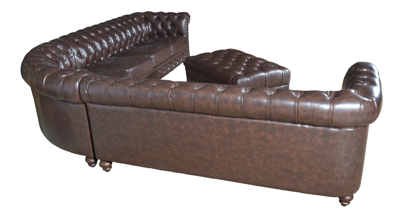 Classic Chesterfield Brown Sectional with Ottoman (KIT) Close Up Image