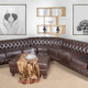 Classic Chesterfield Brown Sectional with Ottoman (KIT)