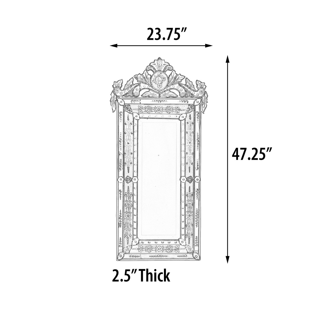 Striking Venetian Style Mirror With Seafoam Border 47.24" Tall Close Up Image