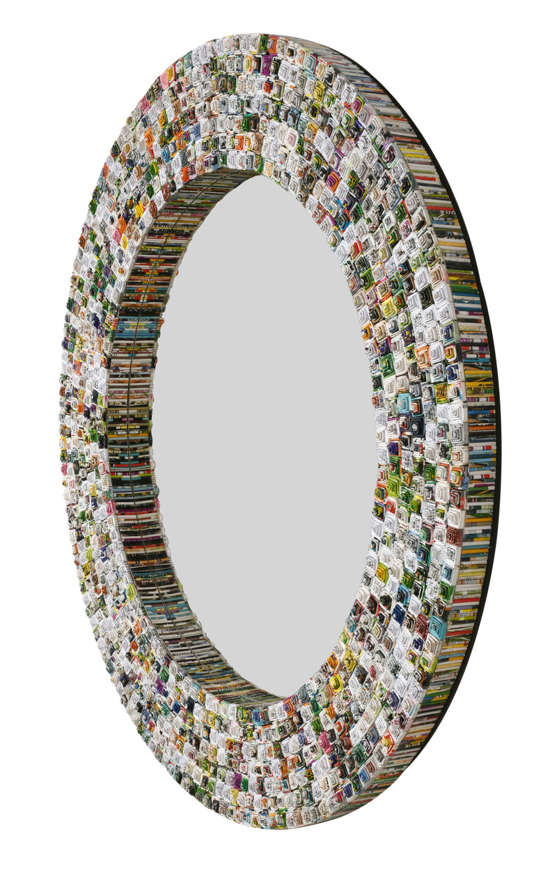 Quilled Large Pyramid Art Mirror 47" Round Room Scene