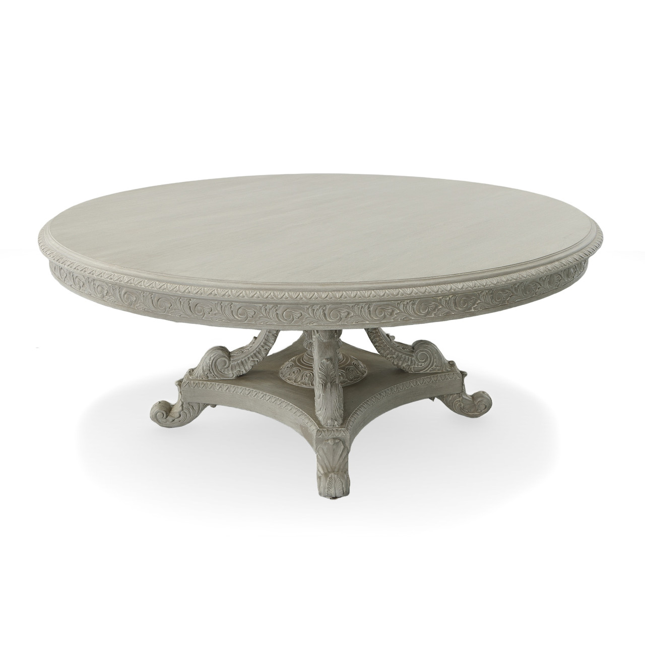 Mystique Gray Mahogany Anglia 72''Rd Dining Table Room Scene
