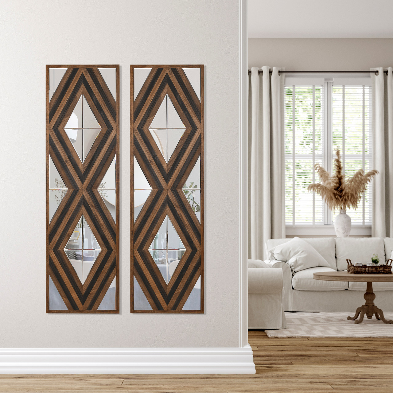 Contemporary Aspen Double Diamond Multi Tone 72 Inch Mirror Room Scene