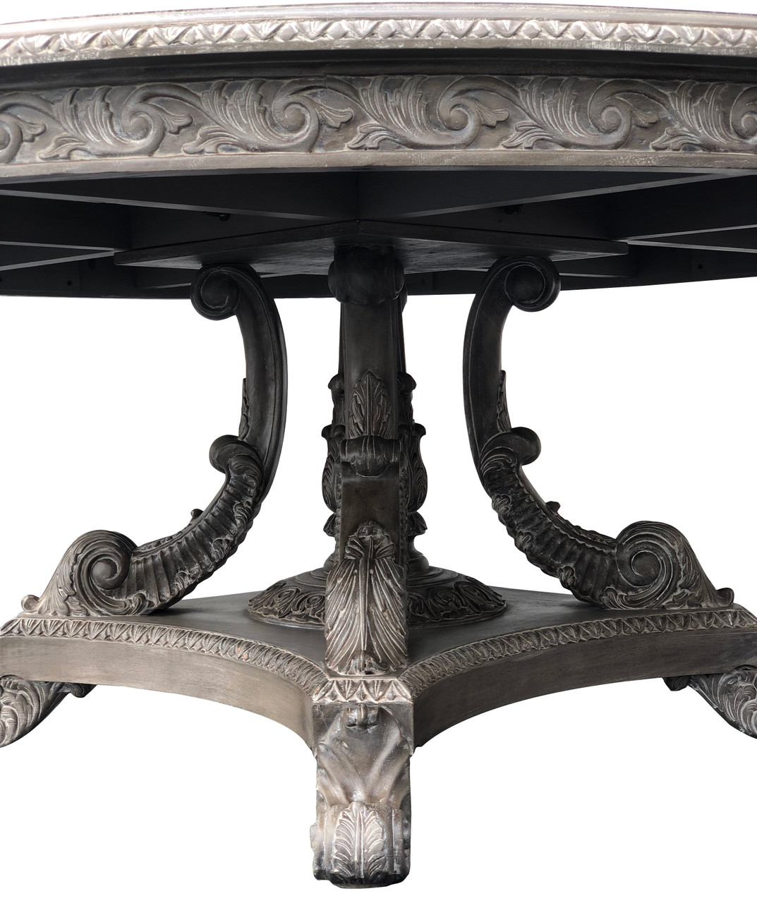 Mystique Gray Mahogany Anglia Dining Table and Chair Set of 7 Close Up Image