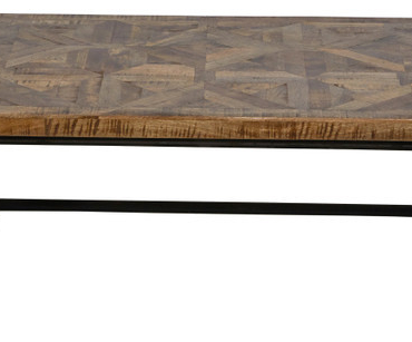 Wood and Industrial Iron Mango Parquet Coffee Table 54 Inch