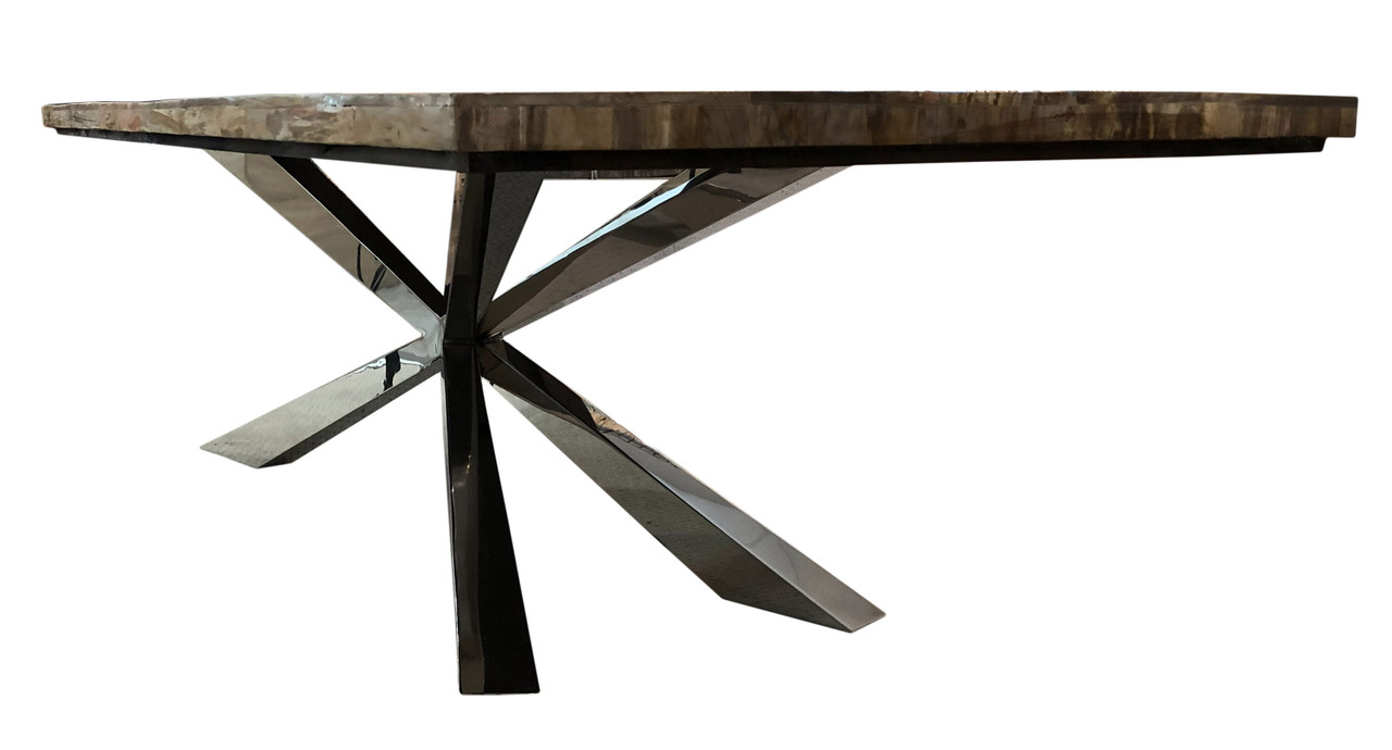 Mountain Studios Petrified Wood Large Dining Table 98 Inch Authentic Specimen Room Scene