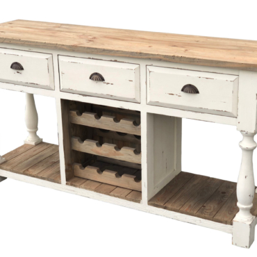 Farmhouse Console Wine Rack White Chalk Finish and Natural Top