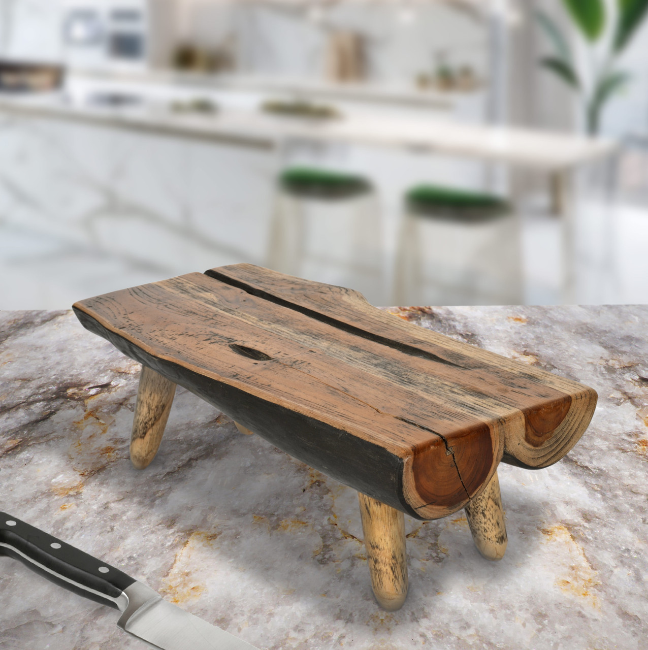 Mountain Studios Cutting Board Charcuterie Stand on Legs 19.7 Inches Natural Teak Room Scene